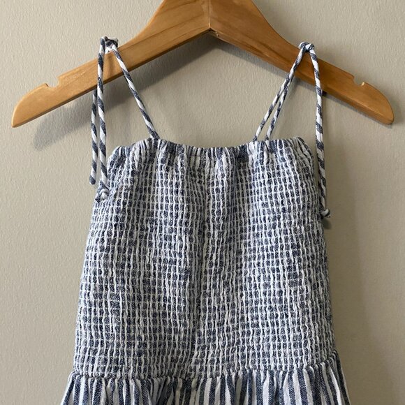 Handmade Children's Linen Rayon Navy Blue White Stripes Spaghetti Strap Dress - Picture 7 of 13